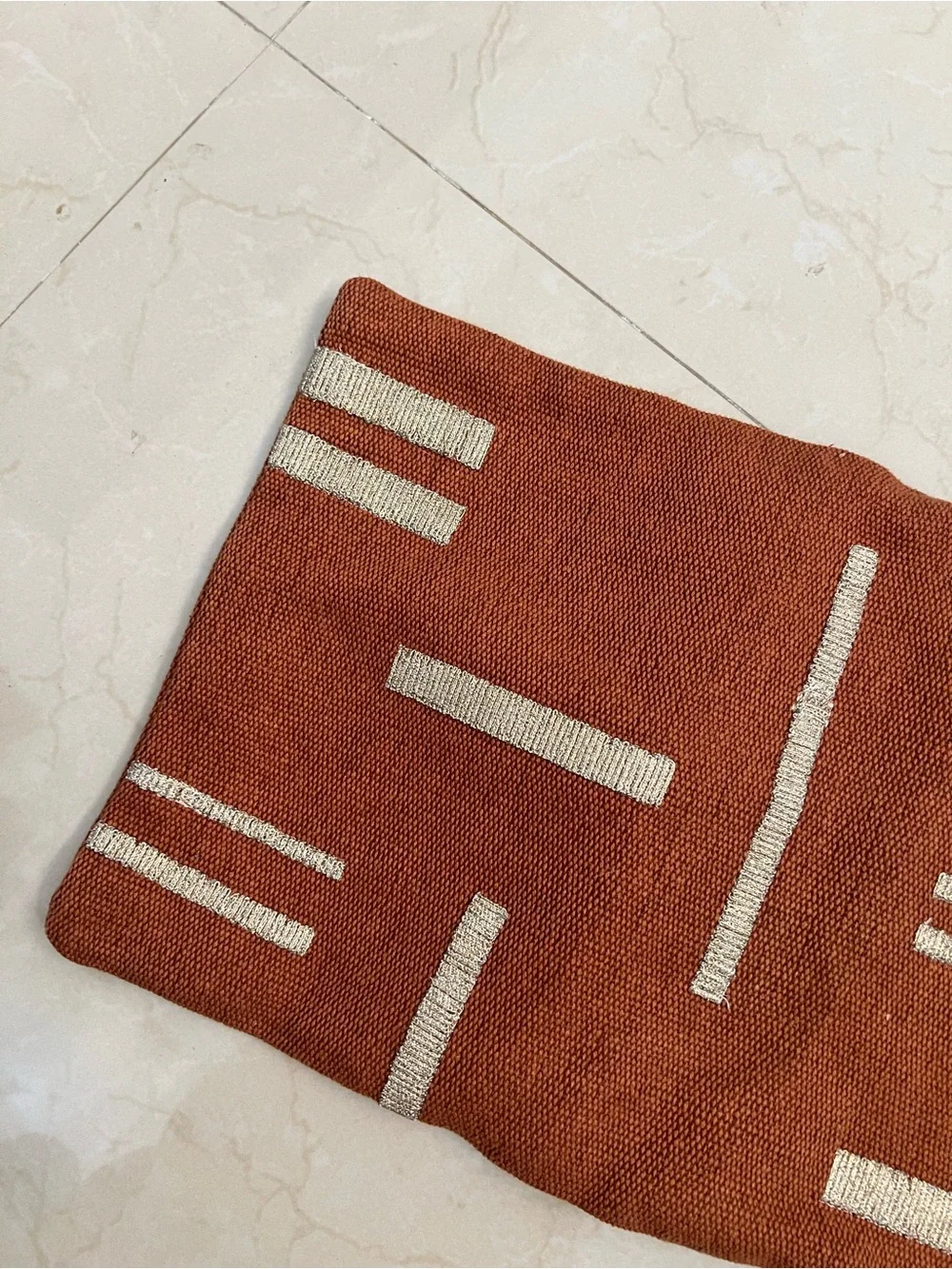 WEST ELM Embroidered Metallic Blocks Pillow Cover Geometric Accent Rust Gold